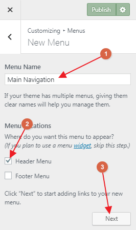 Creating a WordPress header menu