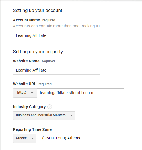 Google analytics sign up information