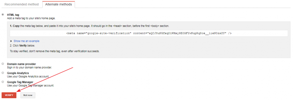 Google search console html verification