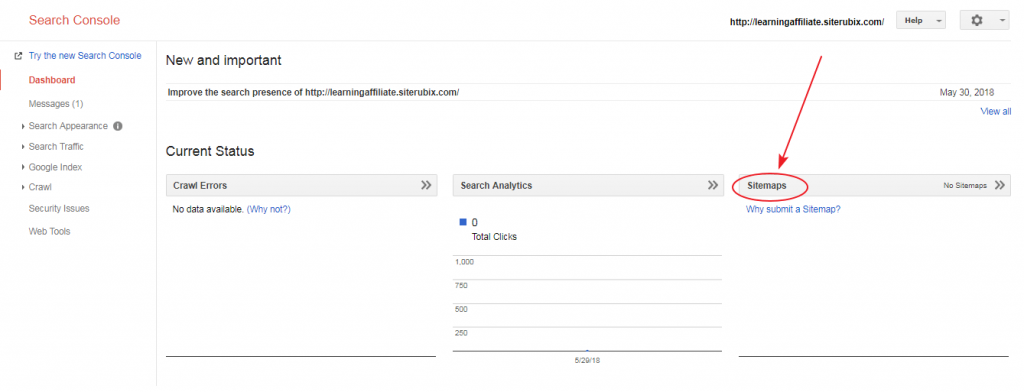 Add sitemap to search console