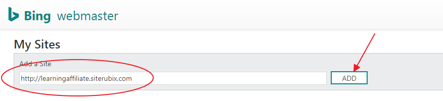 Add website to Bing webmaster tools