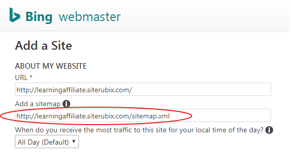 Bing webmaster tools profile info