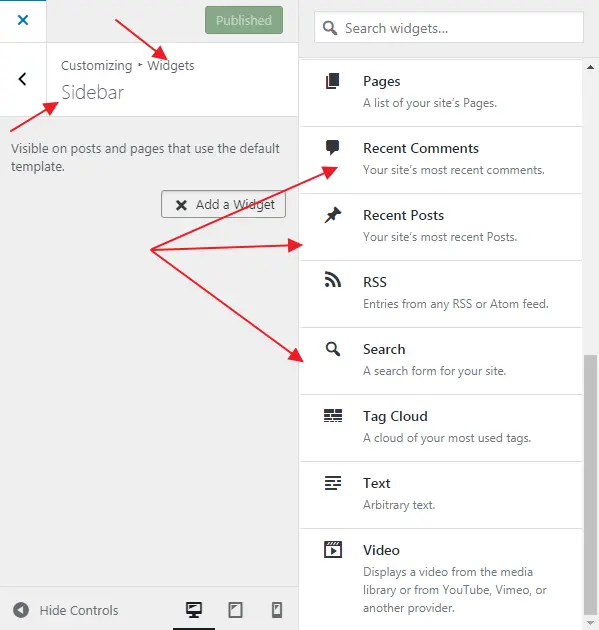 WordPress add Widgets