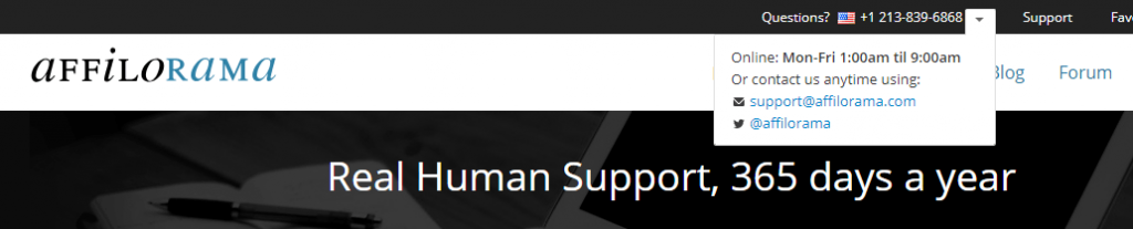 Affilorama email telephone support