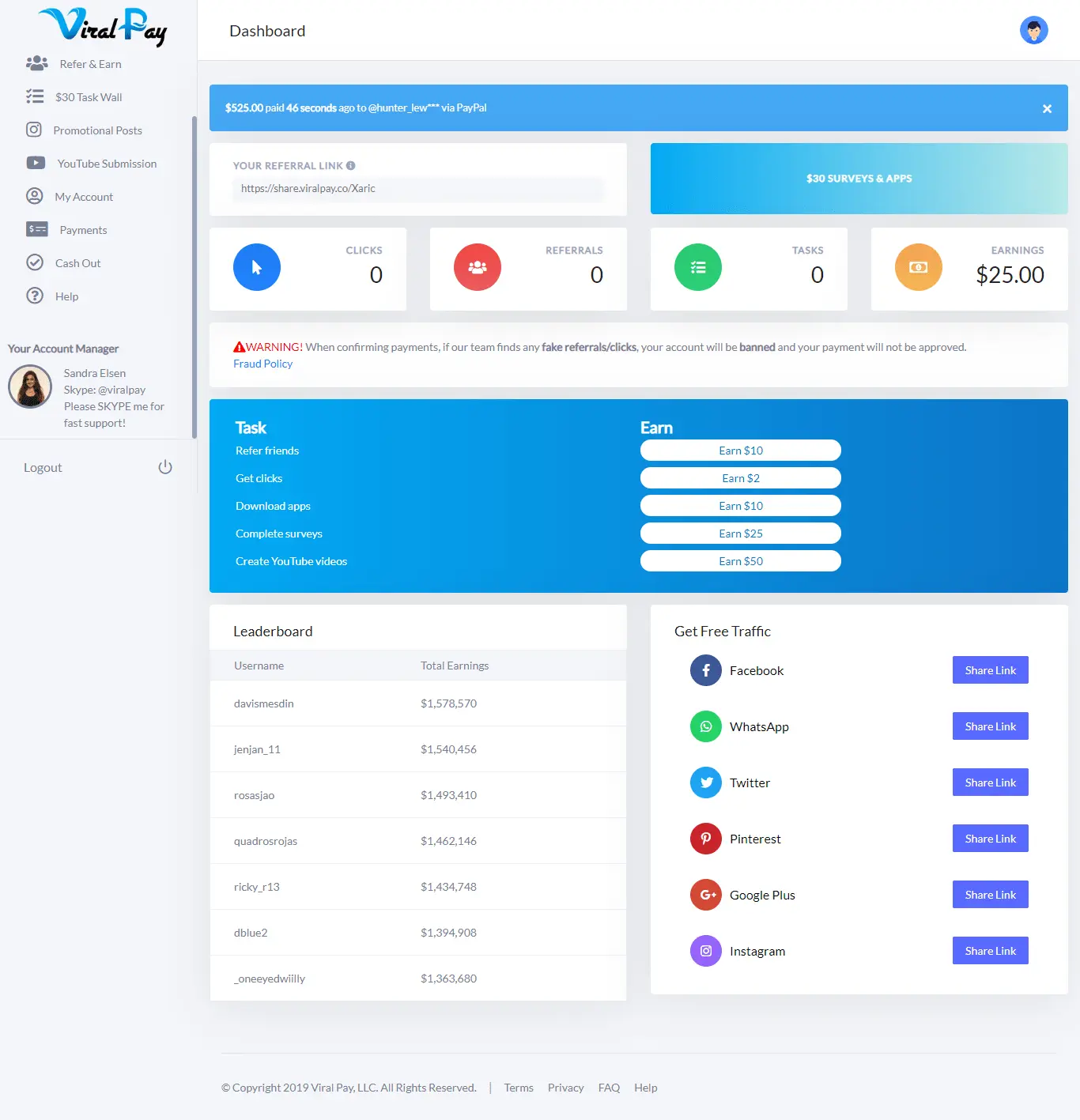 Viral Pay Dashboard Overview