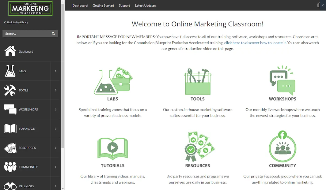 Online Marketing Classroom Dashboard