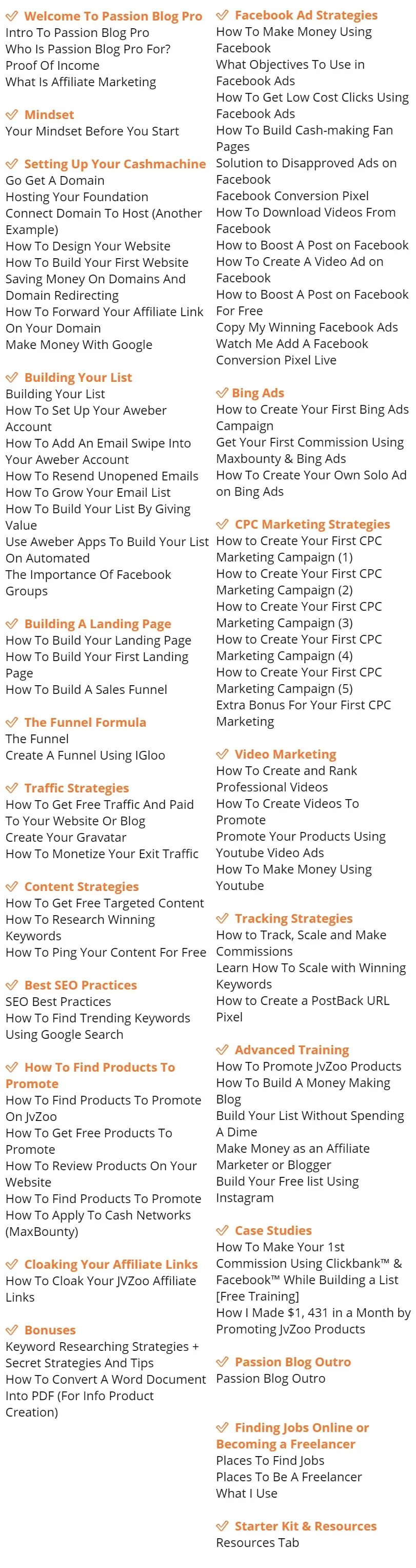 Passion Blog Pro Training Structure