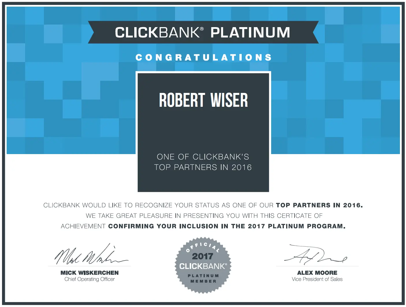 Passive Income Breakthrough Rob Wiser ClickBank Platinum Earner