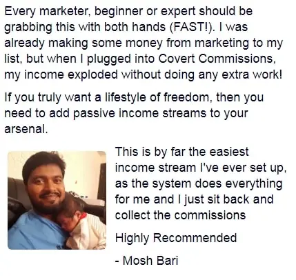 Covert Commissions Testimonial 1