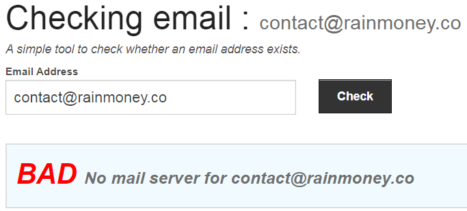 RainMoney.co Fake Email Address