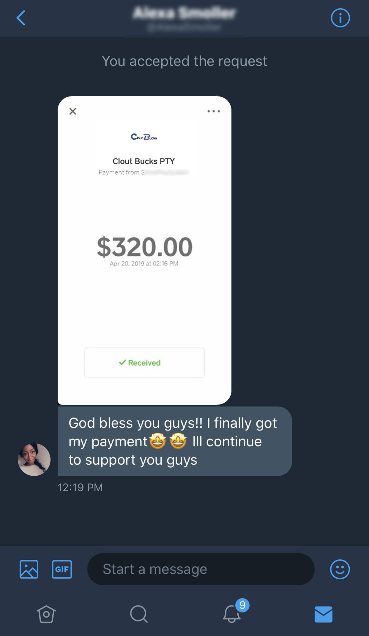 CloutBucks Fake Payment Proof 1