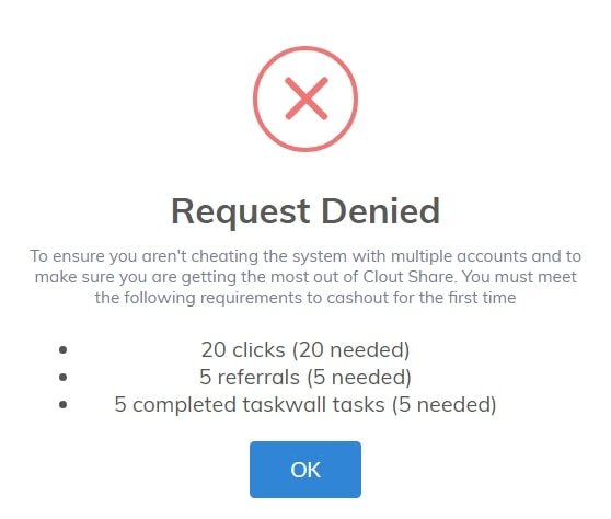 CloutShare Cashout Requirements