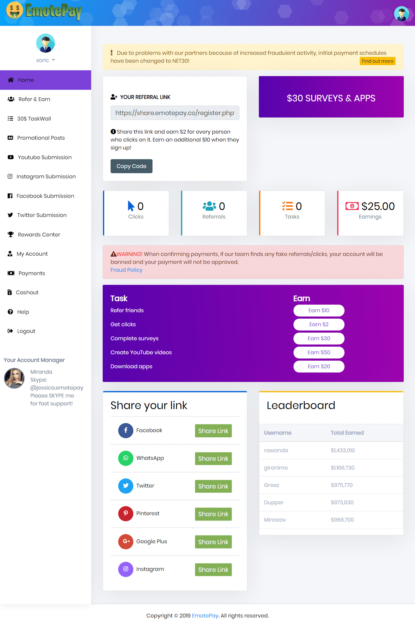 EmotePay Main Members Dashboard