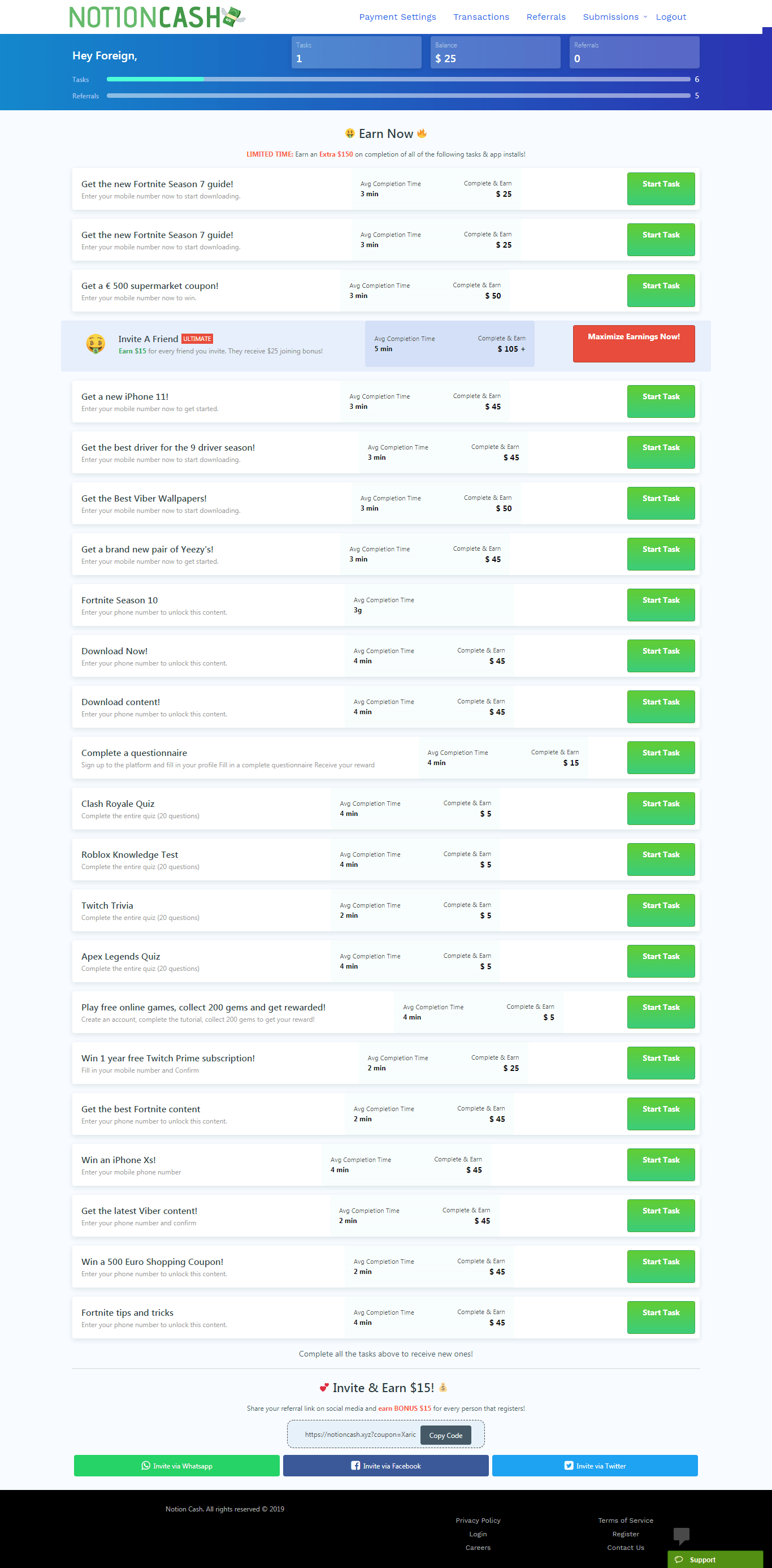 Notion Cash Main Members Dashboard