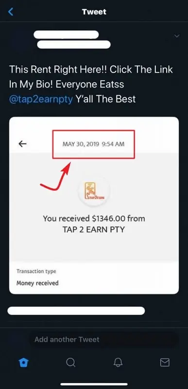 Tap2Earn Fake Payment Proof 1