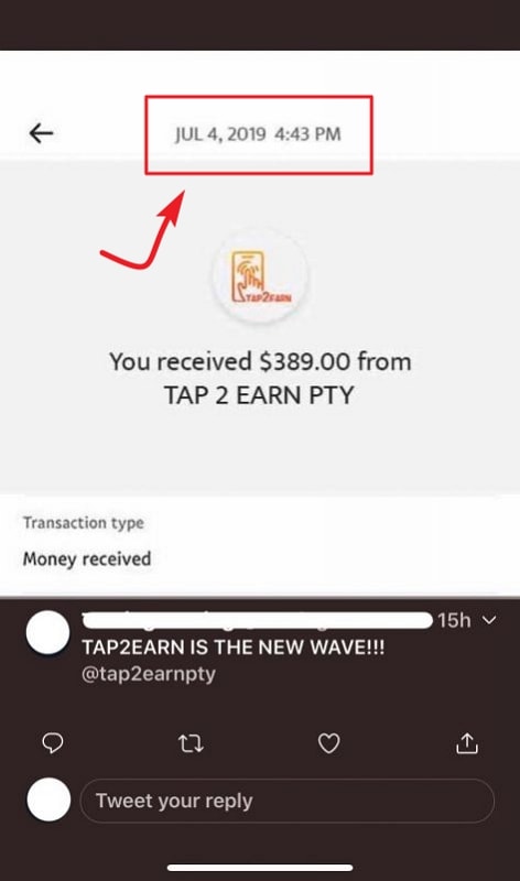 Tap2Earn Fake Payment Proof 2