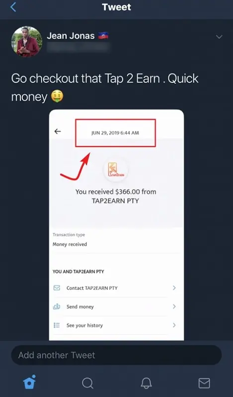 Tap2Earn Fake Payment Proof 4