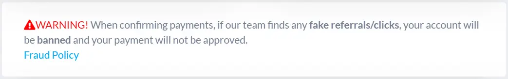Fraud Policy warning