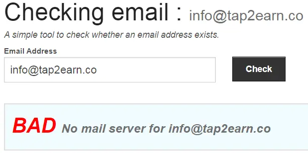 Tap2Earn.co Fake Email Address