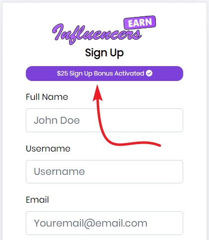 InfluencersEarn.com $25 Sign Up Bonus