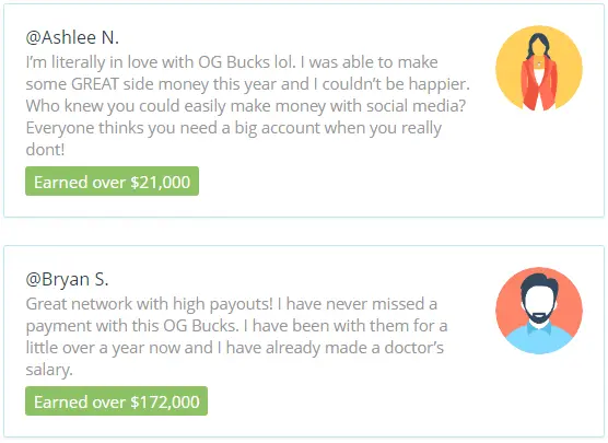OGBucks.com Fake Testimonials 1