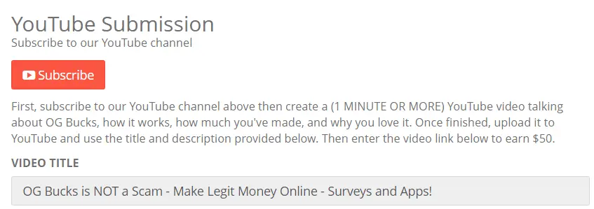 OGBucks.com YouTube Submission Earn $50