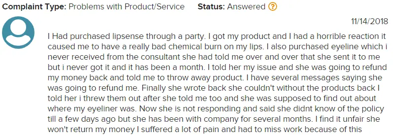 SeneGence BBB Complaint 1