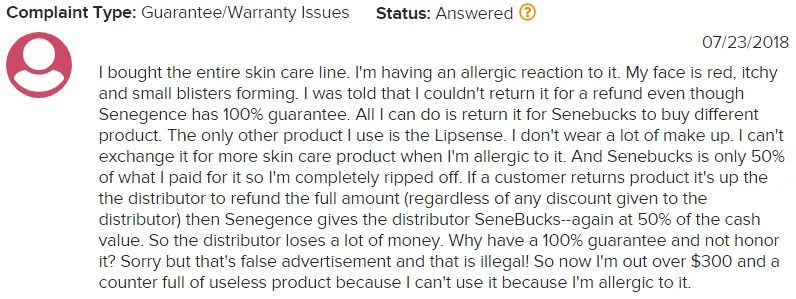 SeneGence BBB Complaint 2