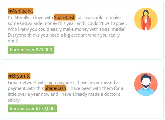 ShareCash.co Fake Testimonials 1