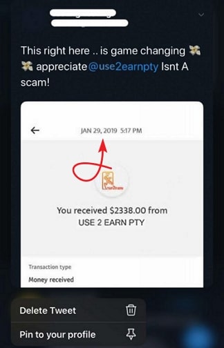 Use2Earn.co Fake Payment Proof 1