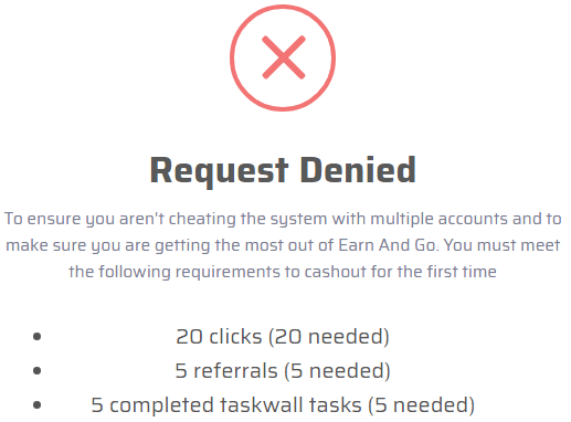 EarnAndGo.co Cashout Requirements