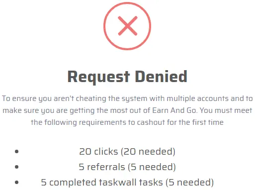 EarnAndGo.co Cashout Requirements