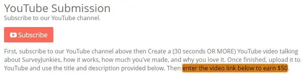 SurveyJunkies.co YouTube Submission Earn $50