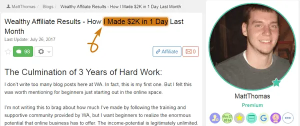 Wealthy Affiliate Success Story Matt