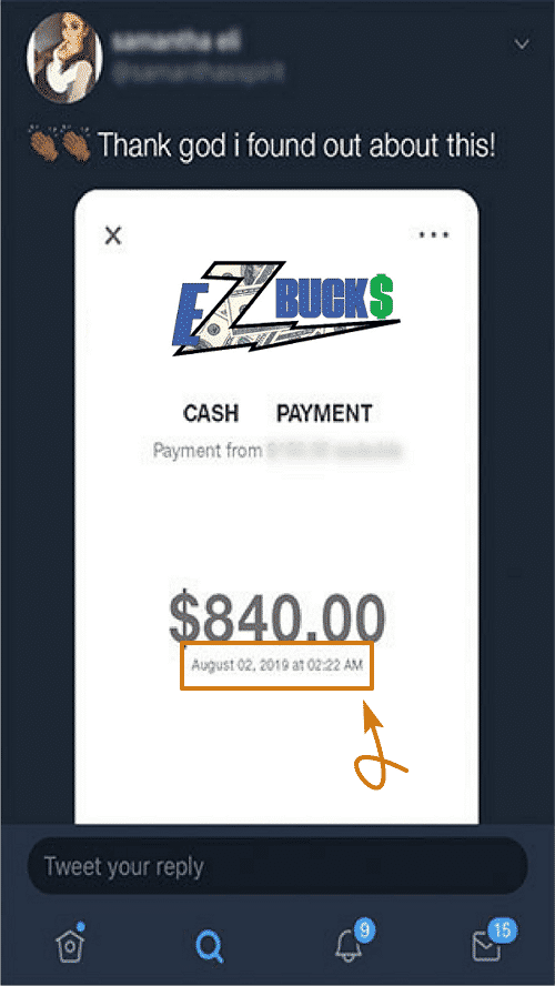 EZBucks.co Fake Payment Proof 1