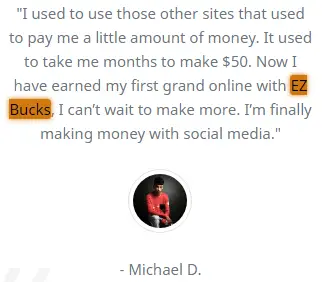 EZBucks.co Fake Testimonial 2