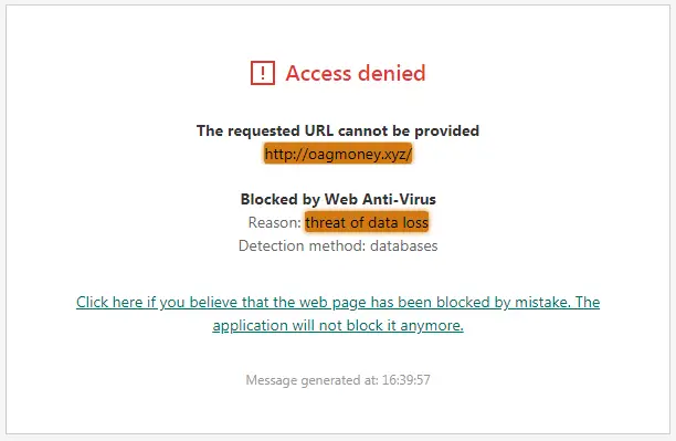 OagMoney.xyz Anivirus Alert