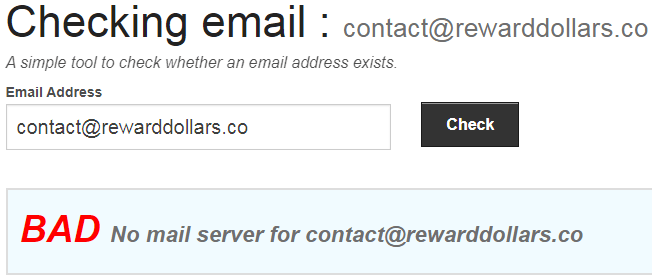 RewardDollars.co Fake Email Address