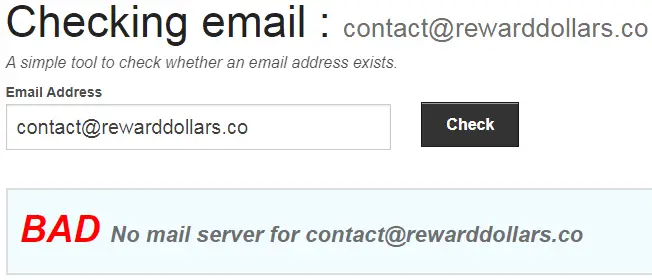 RewardDollars.co Fake Email Address
