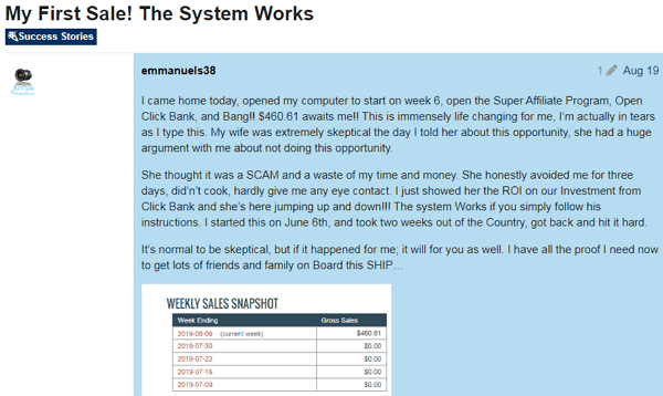 Super Affiliate System Pro Success Story 11