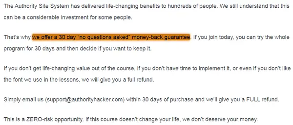 The Authority Site System 30-Day Money-Back Guarantee