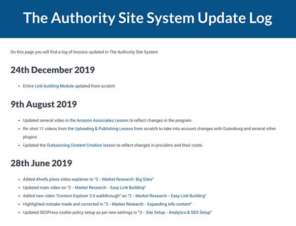 The Authority Site System Update Log