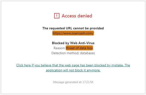 ZoanCash.com Antivirus Alert
