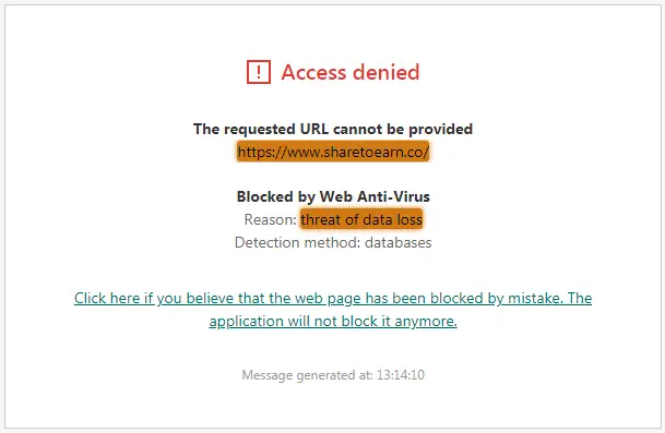 ShareToEarn.co Antivirus Alert