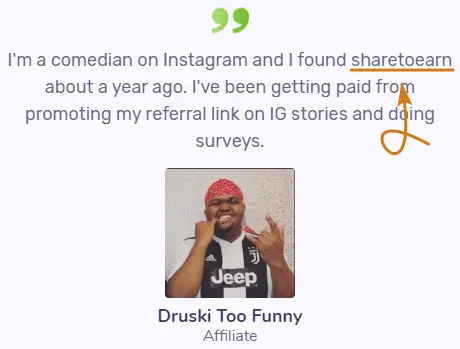 ShareToEarn.co Fake Testimonial 1