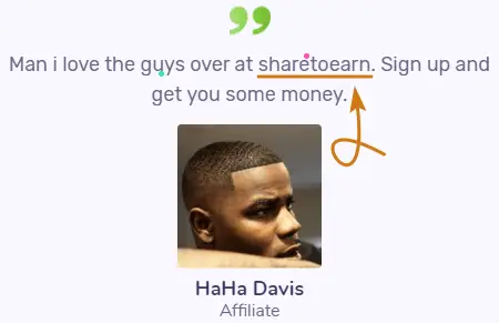 ShareToEarn.co Fake Testimonial 2