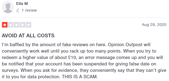 Opinion Outpost Trustpilot Account Termination Complaint 2