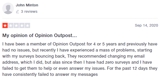 Opinion Outpost Trustpilot Complaint 1