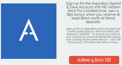 Swagbucks Sign Up To Aspiration Spend For 5600 SB