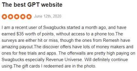 Swagbucks Sitejabber Positive Testimonial 1